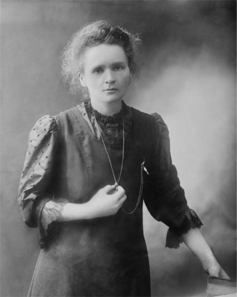 Black and white photo of Marie Curie
